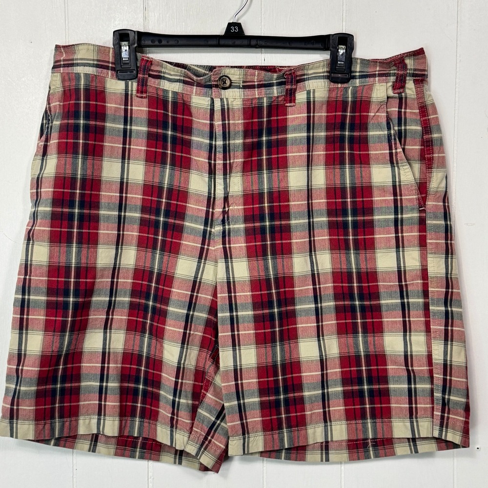 Eddie Bauer Plaid Shorts Mens Size 38 Outdoor Casual Flat Front Cotton Pockets